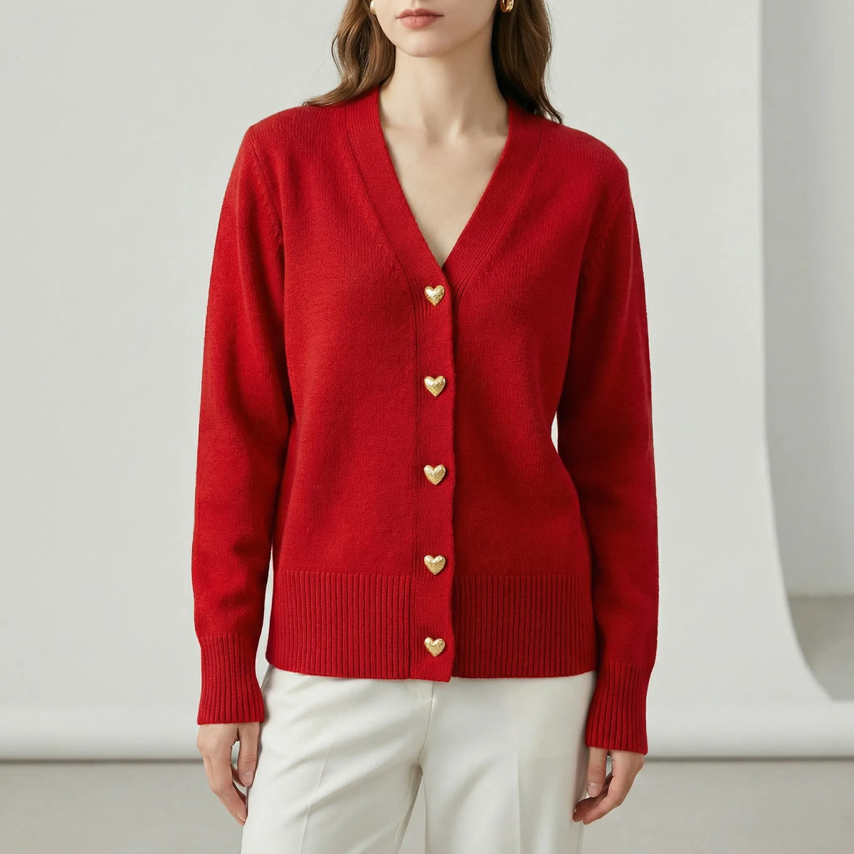 Cardigan en maille femme à boutons, col V, manches longues