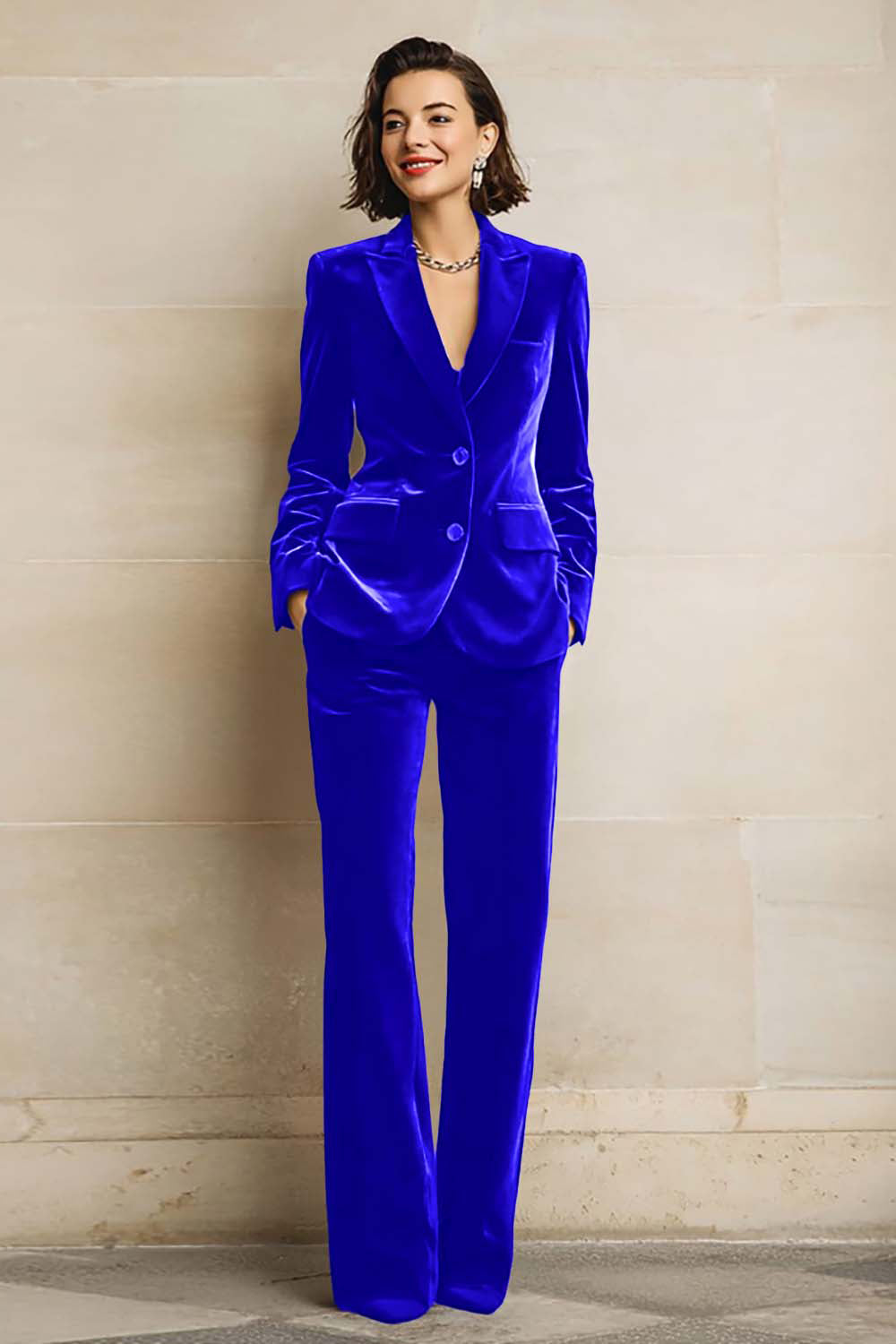 Costum din velur de damă, două piese, sacou, pantaloni
