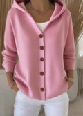 Cardigan femme à capuche et boutons, en maille, manches longues