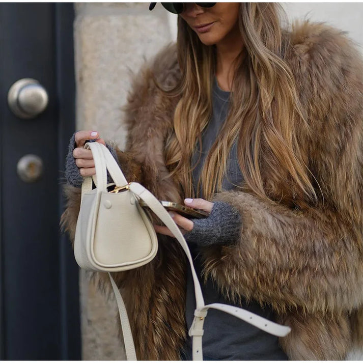 Giacca donna con finiture in pelliccia, marrone