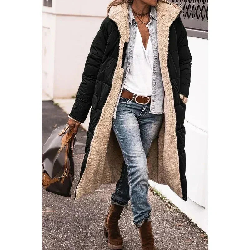 Parka matelassée d'hiver femme à capuche, longue