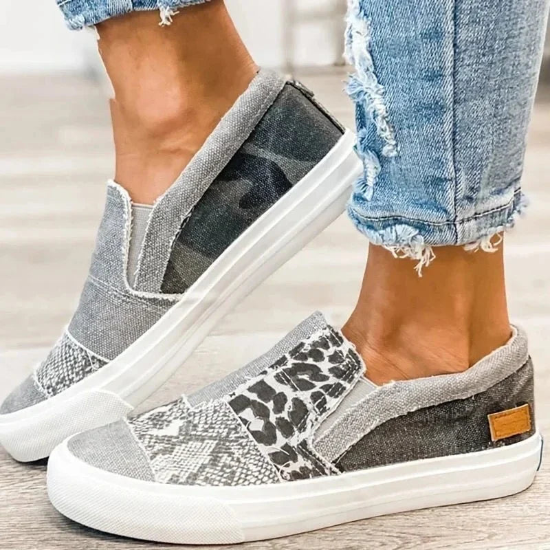 Mocasines de mujer sin cordones de patchwork con estampado animal