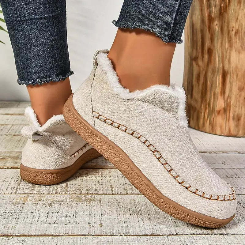 Botine de damă căptușite, talpă plată și vârf rotunjit