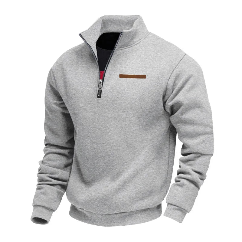Maglione uomo con collo a listino e cerniera 1/4