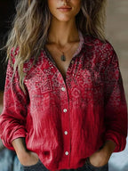 Women's Floral Blouse With Long Sleeves and Buttons