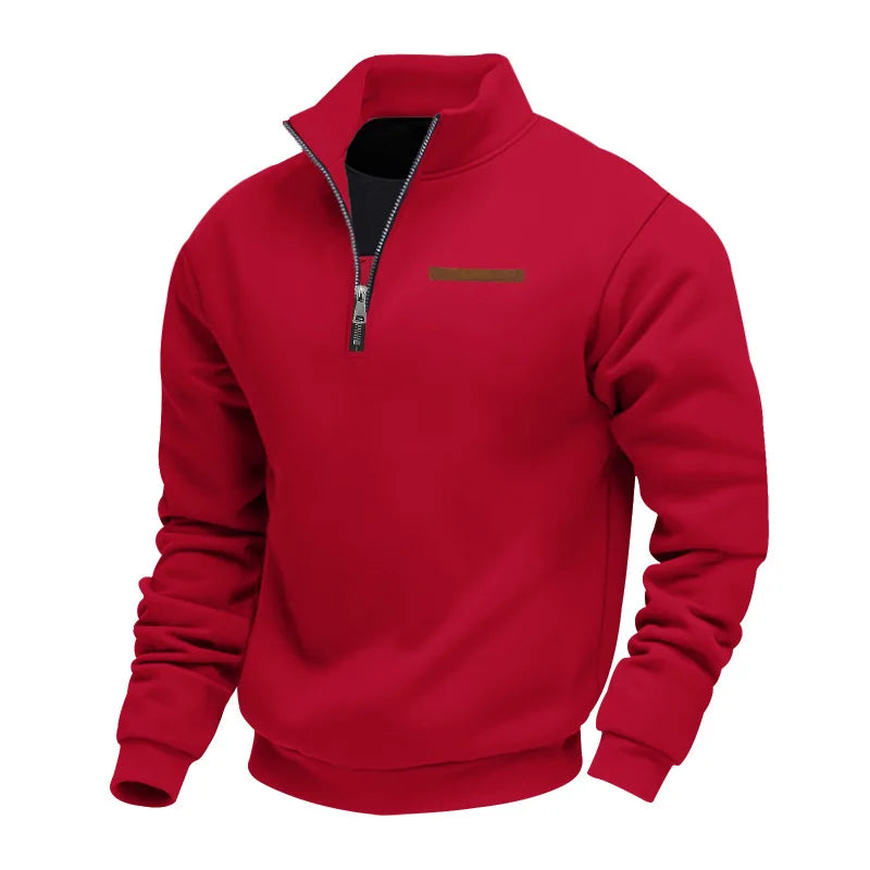 Maglione uomo con collo a listino e cerniera 1/4