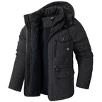 Męska parka zimowa z kapturem, długimi rękawami i wieloma kieszeniami