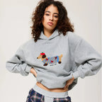 Sweatshirt com capuz de mulher com cão bordado