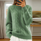 Jersey de mujer de punto con trenzas y cuello redondo