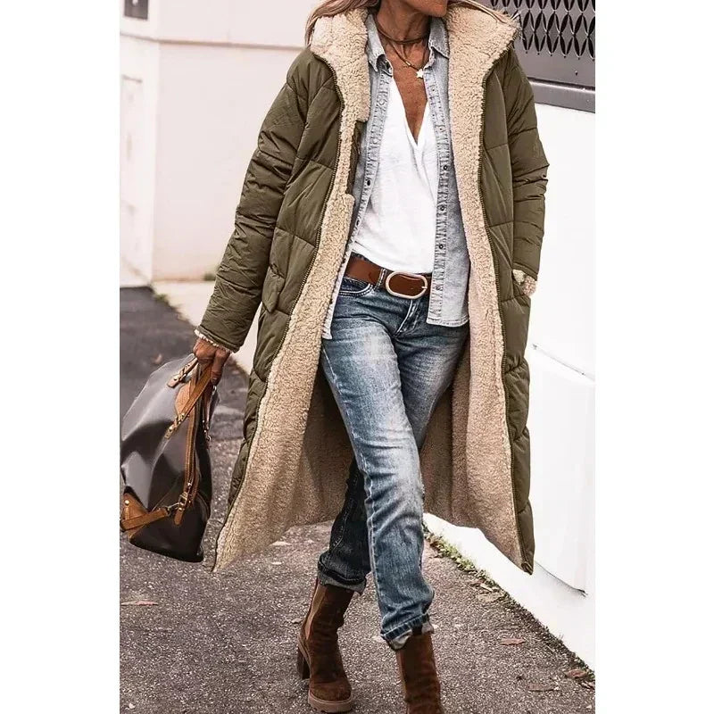Parka matelassée d'hiver femme à capuche, longue