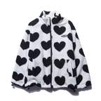 Giacca donna reversibile con motivo di cuori e collo alto