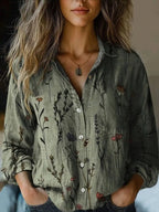 Women's Floral Blouse With Long Sleeves and Buttons
