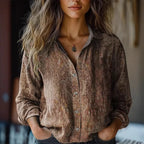 Women's Floral Blouse With Long Sleeves and Buttons