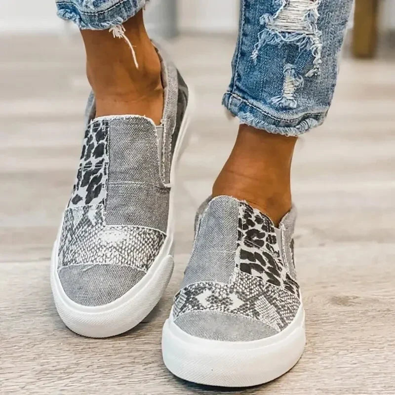 Mocasines de mujer sin cordones de patchwork con estampado animal