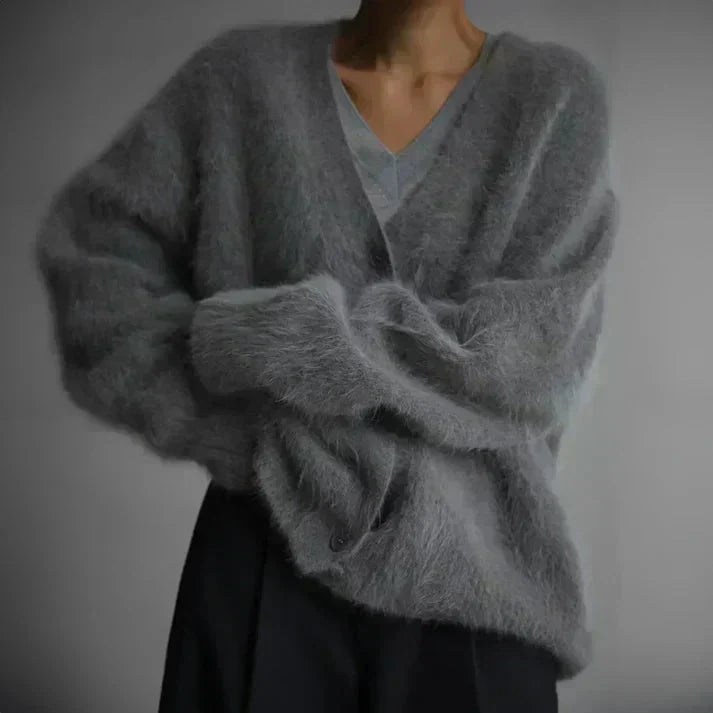 Strikket cardigan til damer med V-hals og knapper