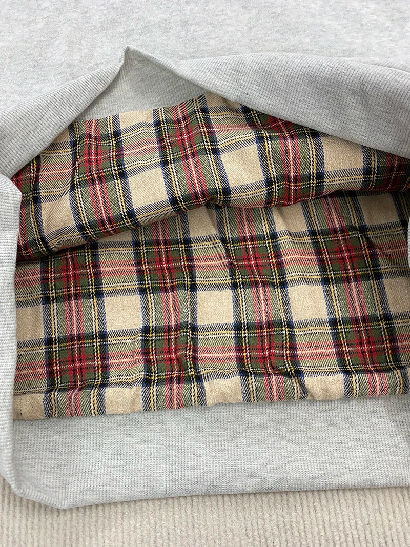 Bluza z kapturem i kieszenią kangurką, z podszewką w kratę