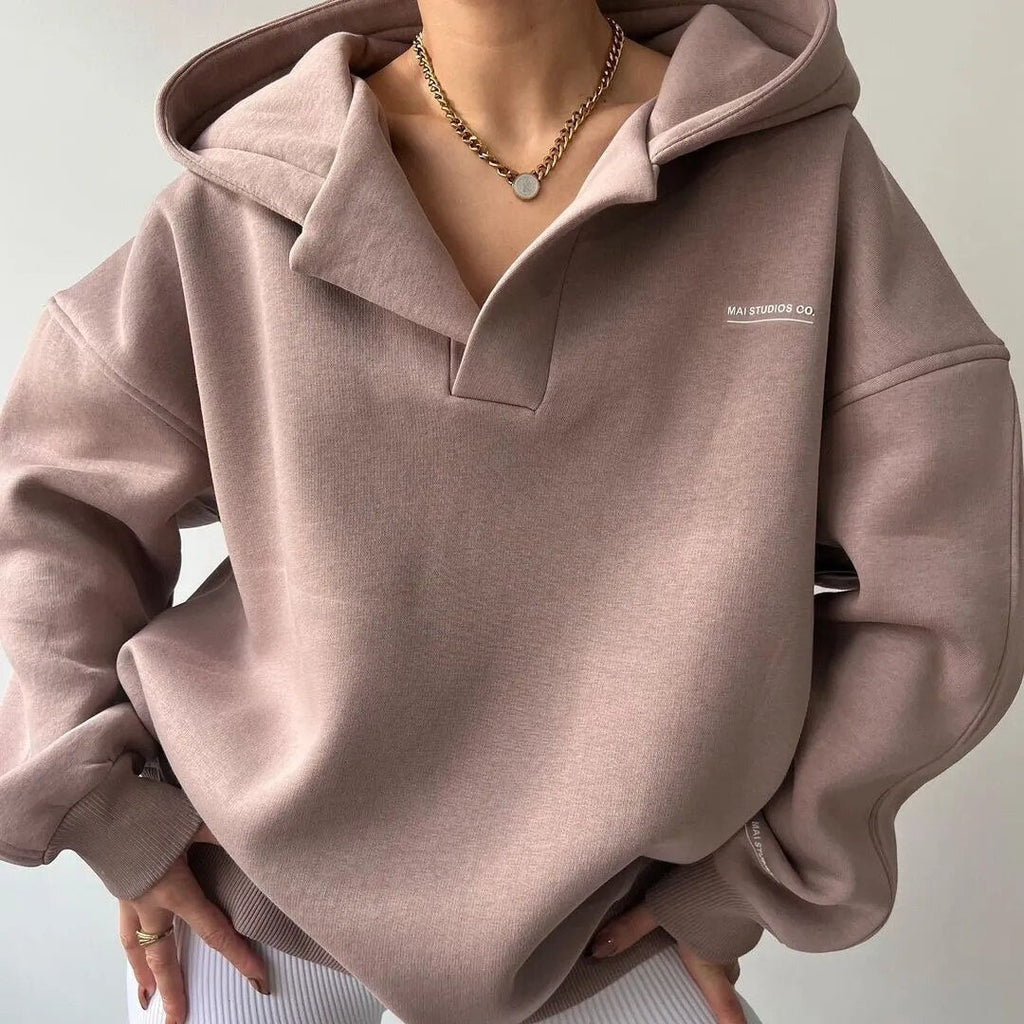 Maglione donna con cappuccio, rifinitura decorativa e bordi a coste