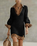 Rochie de damă mini tricotată cu guler animal print