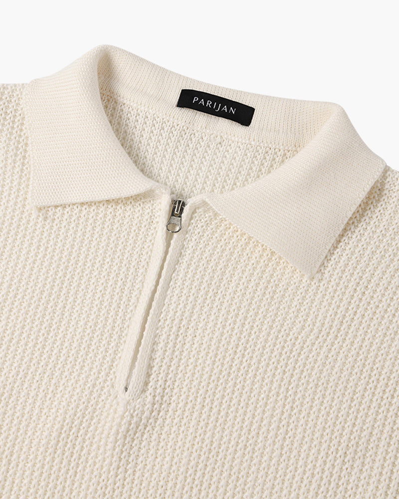 Jersey de hombre de canalé con cuello de polo y cremallera
