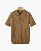 Ribstrikket poloshirt til mænd med korte ærmer