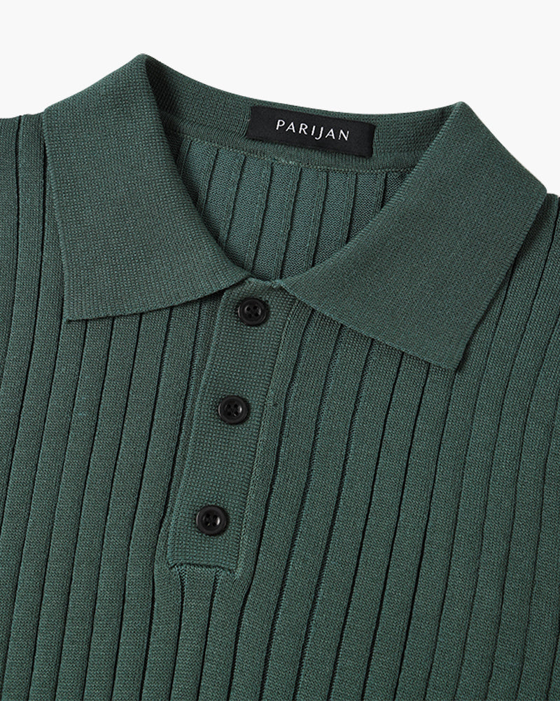 Ribstrikket poloshirt til mænd med korte ærmer