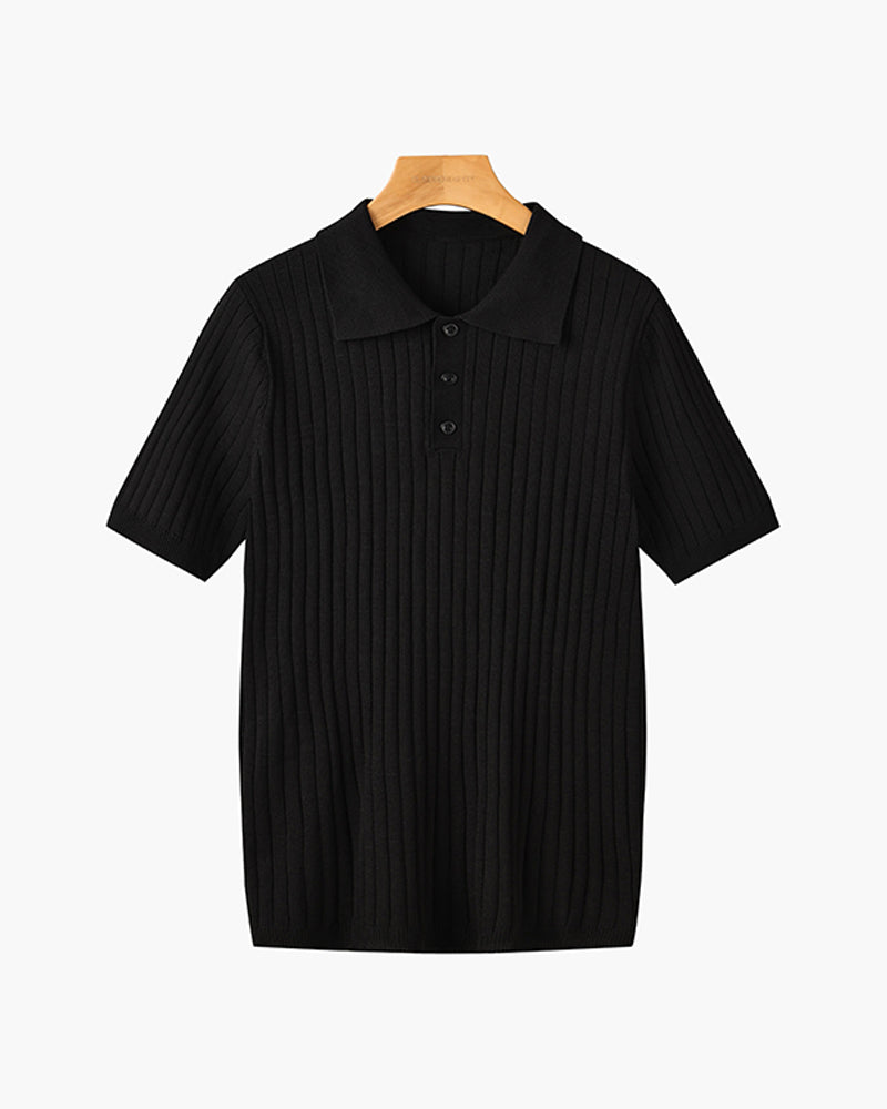 Ribstrikket poloshirt til mænd med korte ærmer