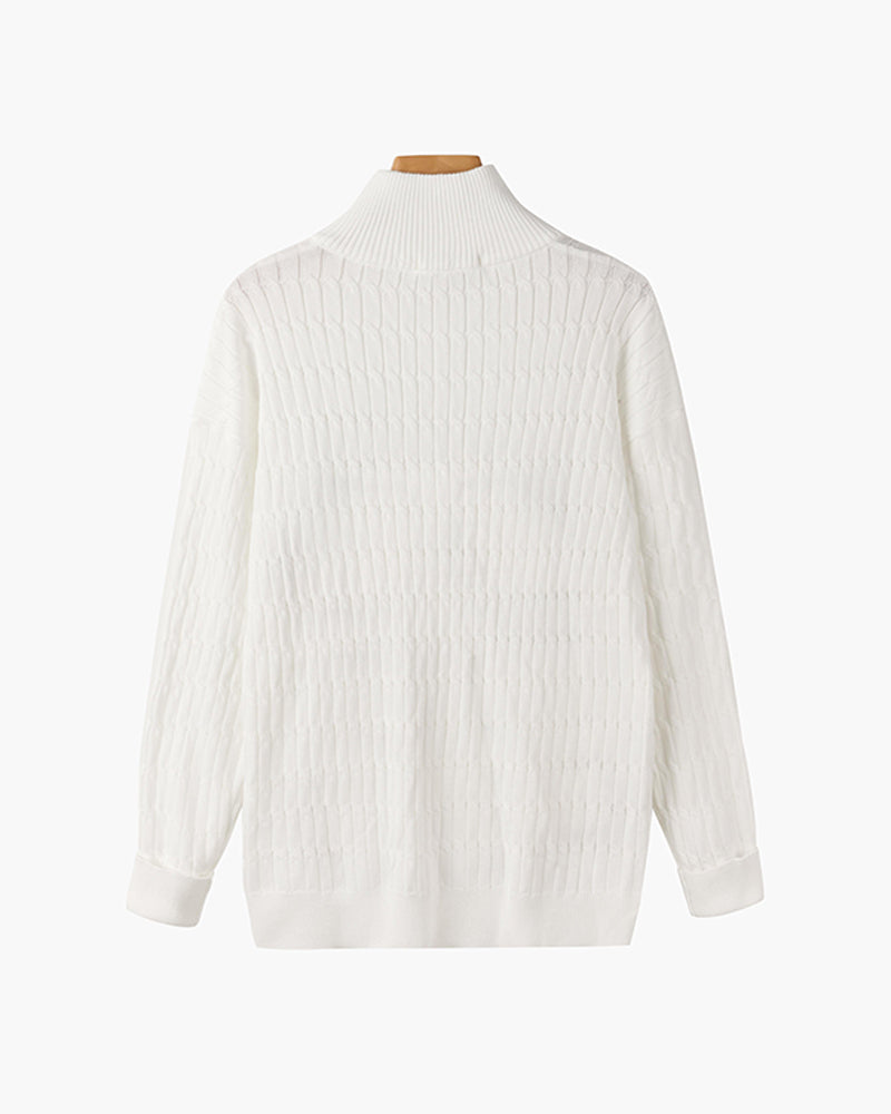 Unisex sweater med høj krave, struktur og lynlås