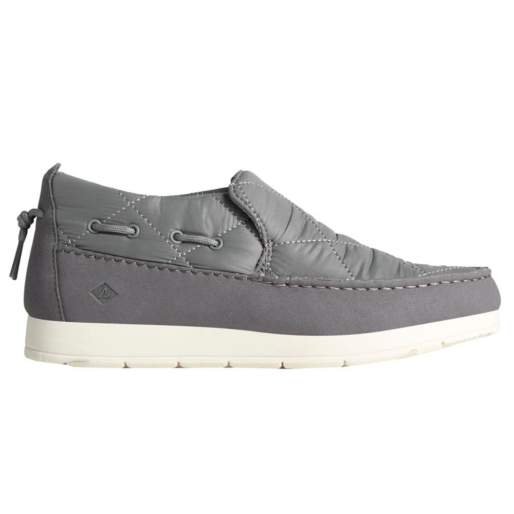 Women's Quilted Slip-On Loafers, Gray, Flat Sole