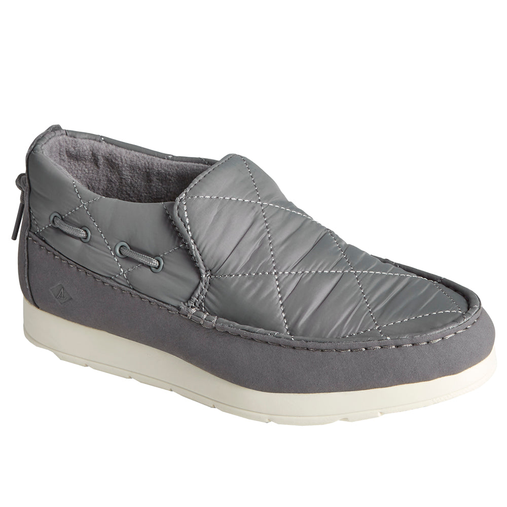 Mocassini donna trapuntati slip-on grigi con suola piatta
