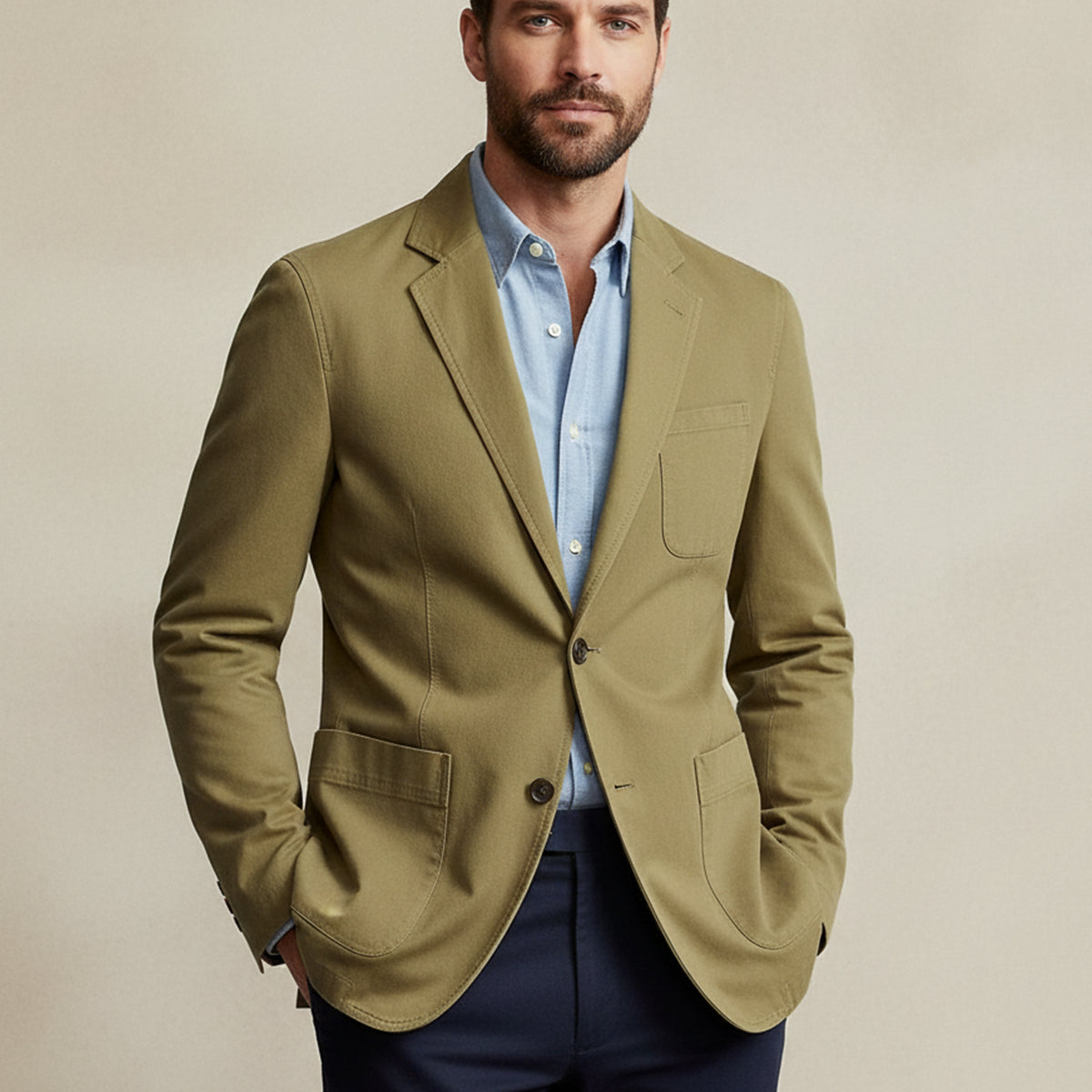 Enradet blazer til mænd med revers og lommer