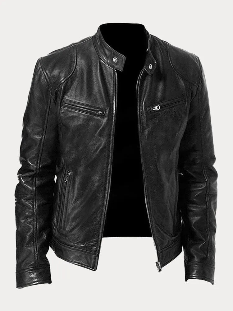 Giacca donna biker con collo alla coreana e cerniera