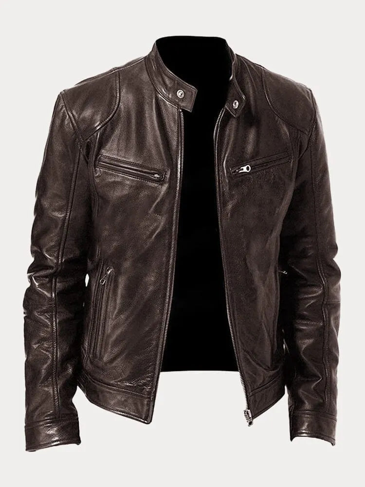 Giacca donna biker con collo alla coreana e cerniera