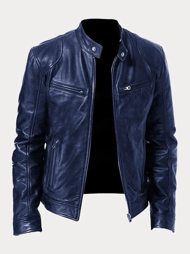 Giacca donna biker con collo alla coreana e cerniera
