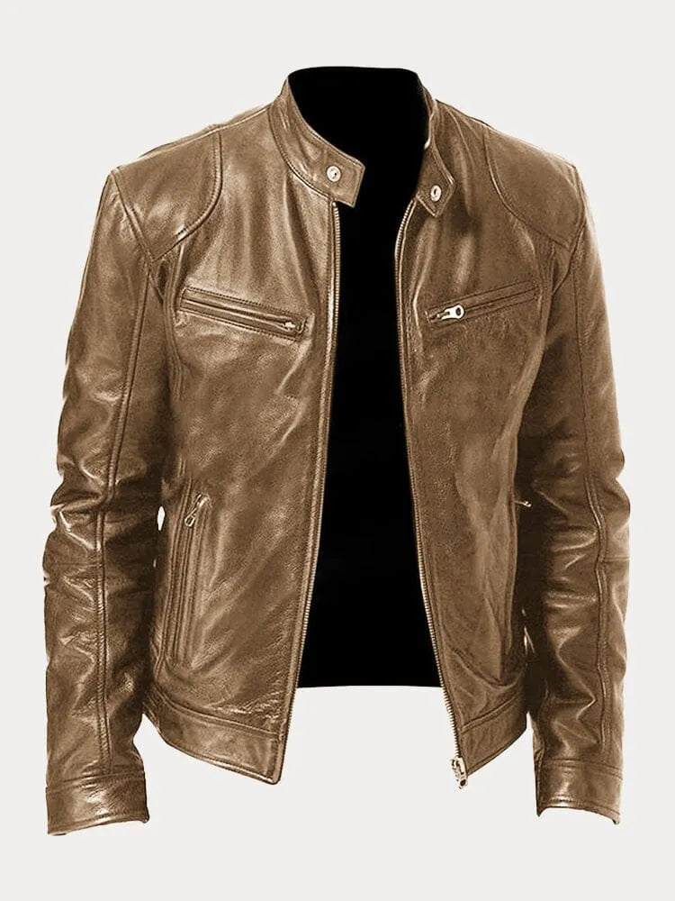 Giacca donna biker con collo alla coreana e cerniera