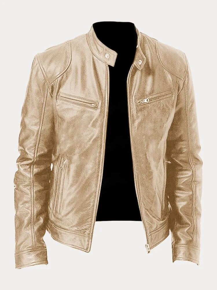Giacca donna biker con collo alla coreana e cerniera