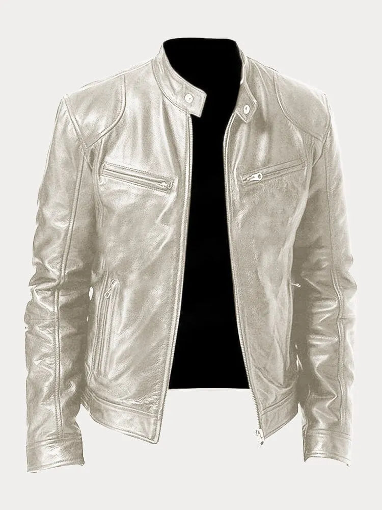 Giacca donna biker con collo alla coreana e cerniera