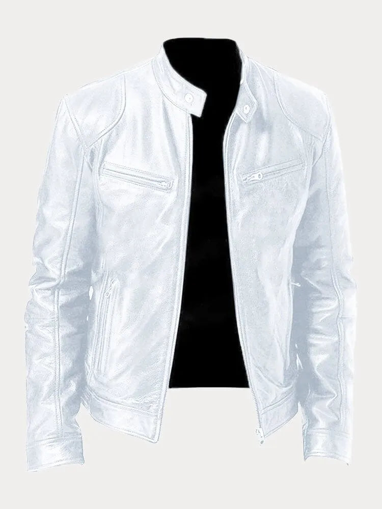 Giacca donna biker con collo alla coreana e cerniera