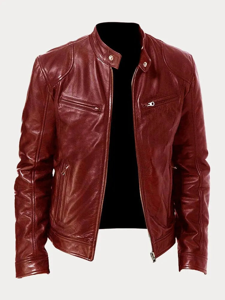 Giacca donna biker con collo alla coreana e cerniera
