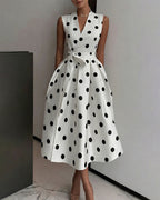 Vestito midi a pois donna con cintura e plissé