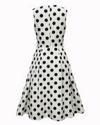 Vestito midi a pois donna con cintura e plissé