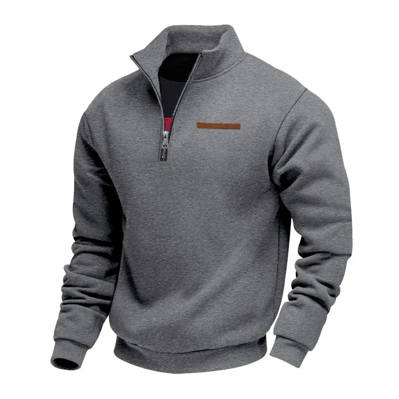 Maglione uomo con collo a listino e cerniera 1/4