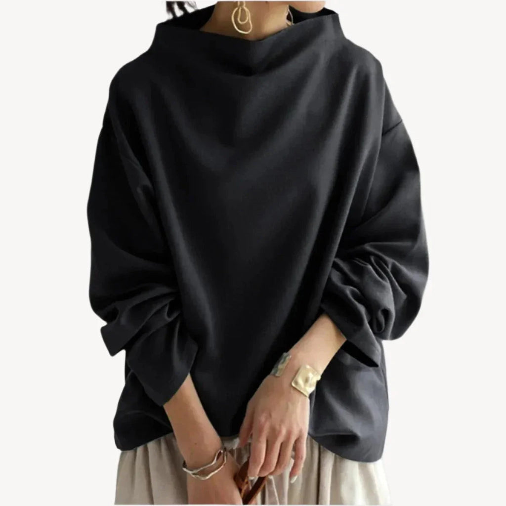 Pull oversize femme noir à large col