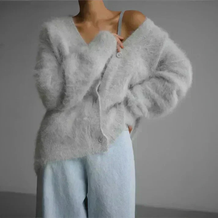 Strikket cardigan til damer med V-hals og knapper