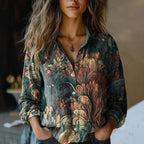 Women's Floral Blouse With Long Sleeves and Buttons