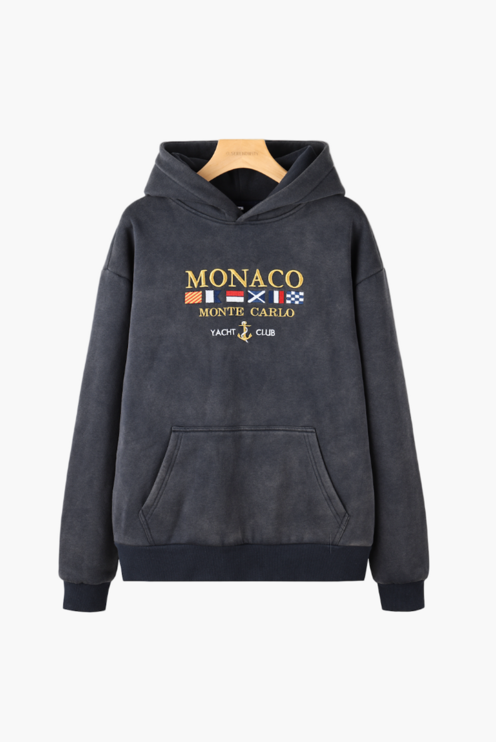 Grafitowa bluza uniseks z kapturem, nadrukiem Monaco i kieszenią kangurką
