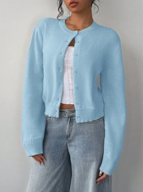 Women's Knit Button-Front Cardigan With Long Sleeves