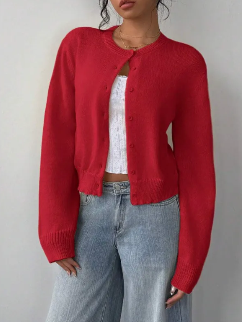 Cardigan en maille femme à boutons et manches longues