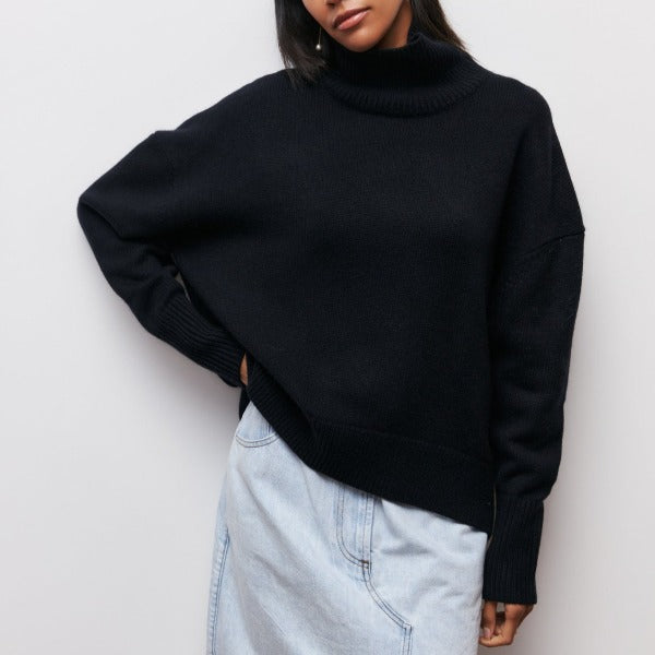 Jersey de cuello alto de mujer de manga larga y corte holgado