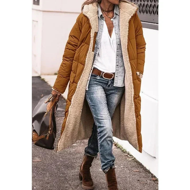 Parka matelassée d'hiver femme à capuche, longue