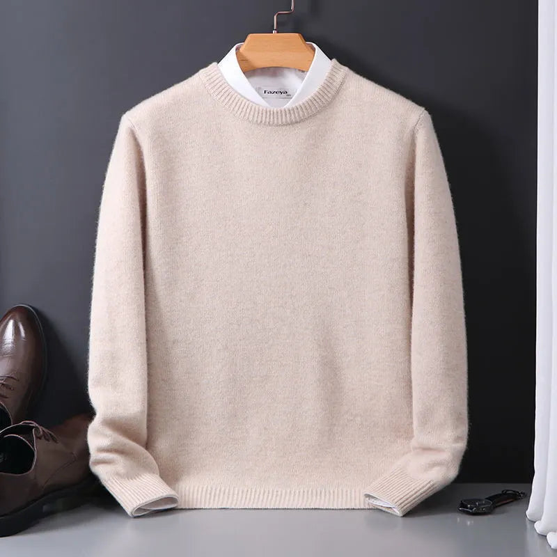 Męski gładki sweter z okrągłym dekoltem i długimi rękawami